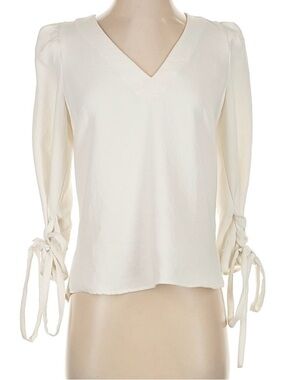 BA&SH Feminine Neutral Minimalist 3 US 10 White V Neck Top 3/4 Sleeves Lace Up